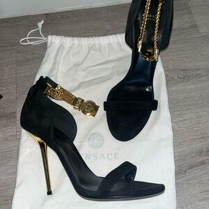 Versace Elegant Black Heels with Gold Details